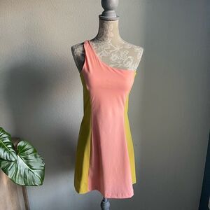 Outdoor Voices One Shoulder Dress in Nectarine/Dijon